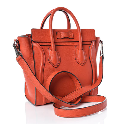 Celine Drummed Calfskin Nano Luggage Vermillion 3 of 9