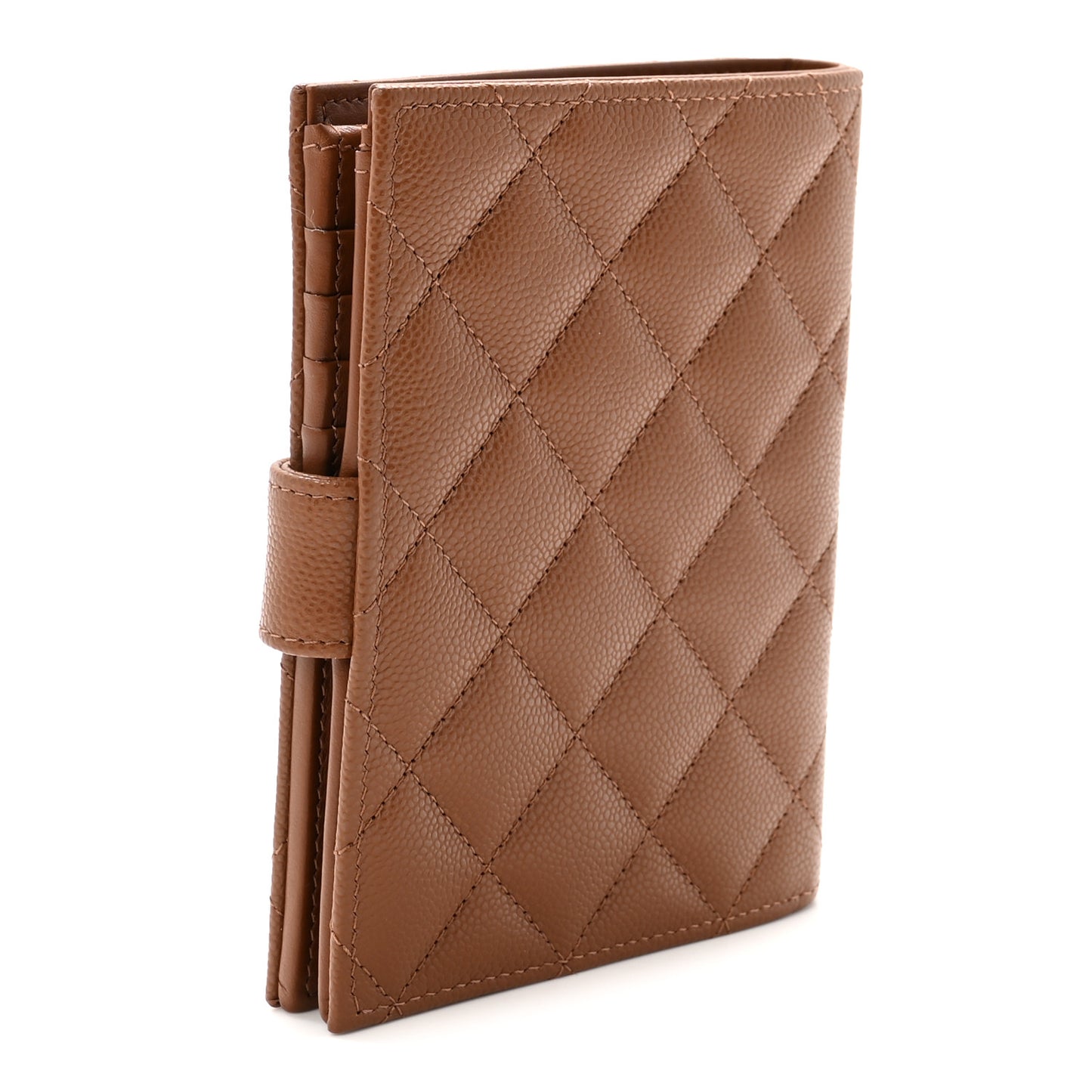Caviar Quilted Passport Holder Camel