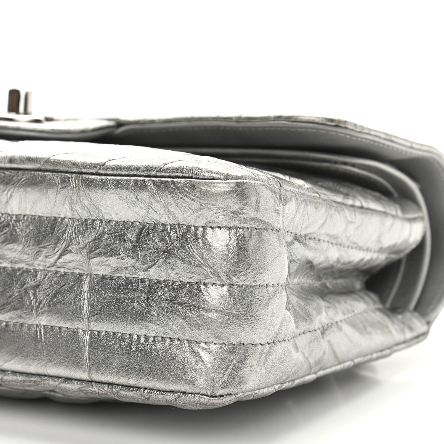 Chanel Metallic Crumpled Calfskin Chevron Quilted Mini Rectangular Flap Silver 9 of 9