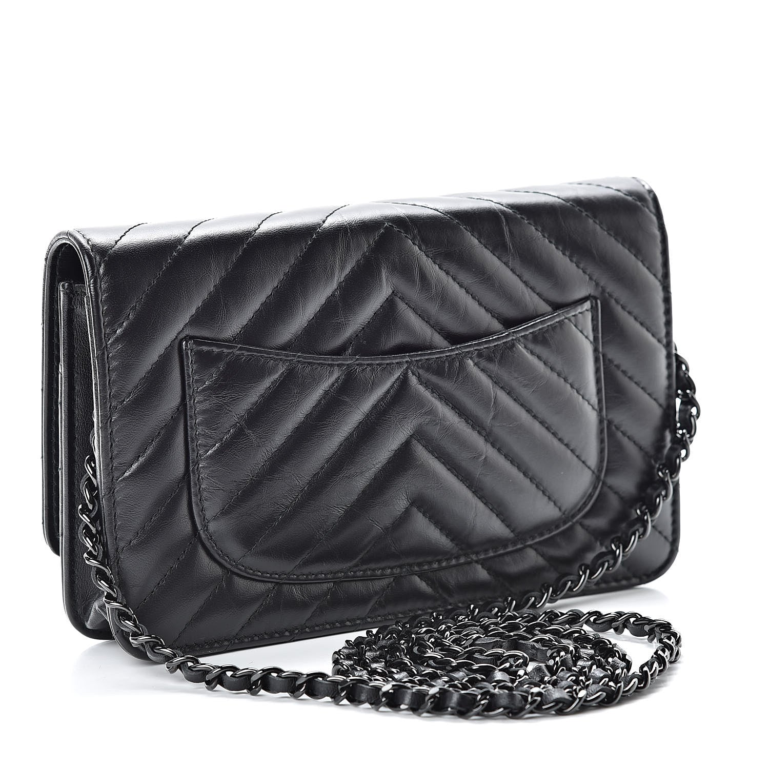 Chanel Aged Calfskin Chevron Quilted Reissue Wallet On Chain WOC So Black 3 of 12