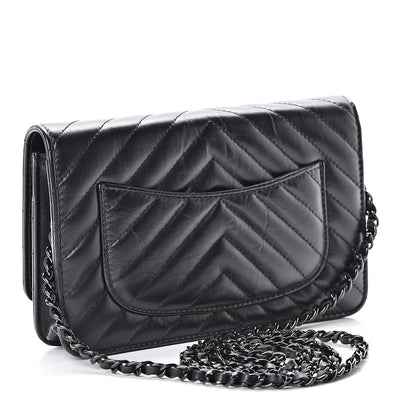 Chanel Aged Calfskin Chevron Quilted Reissue Wallet On Chain WOC So Black 3 of 12