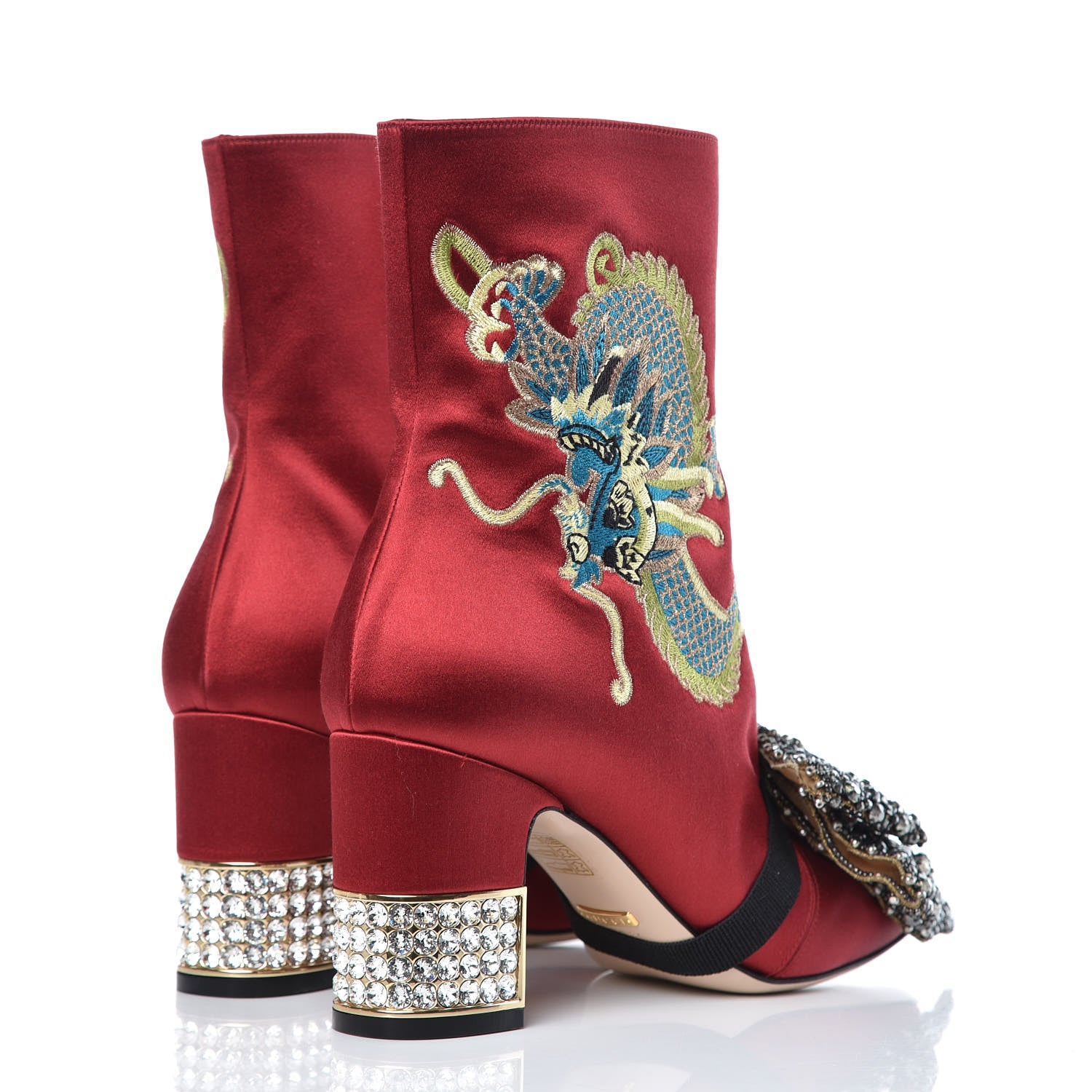 Gucci Silk Satin Malaga Kid Embroidered Candy Dragon Block-Heel Ankle Boot 38 Red 5 of 12