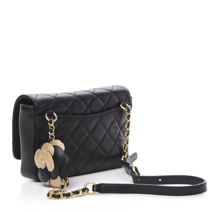 Chanel Lambskin Quilted Camellia Flower Waist Flap Black 2 of 11