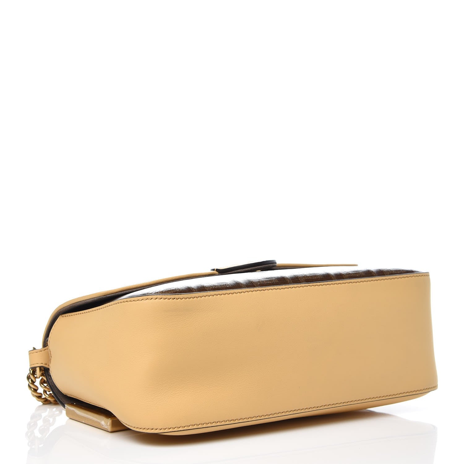 Fendi Vitello Grace Glazed Fabric FF 1974 Double F Shoulder Bag Alchemy Mogano Panna 5 of 10