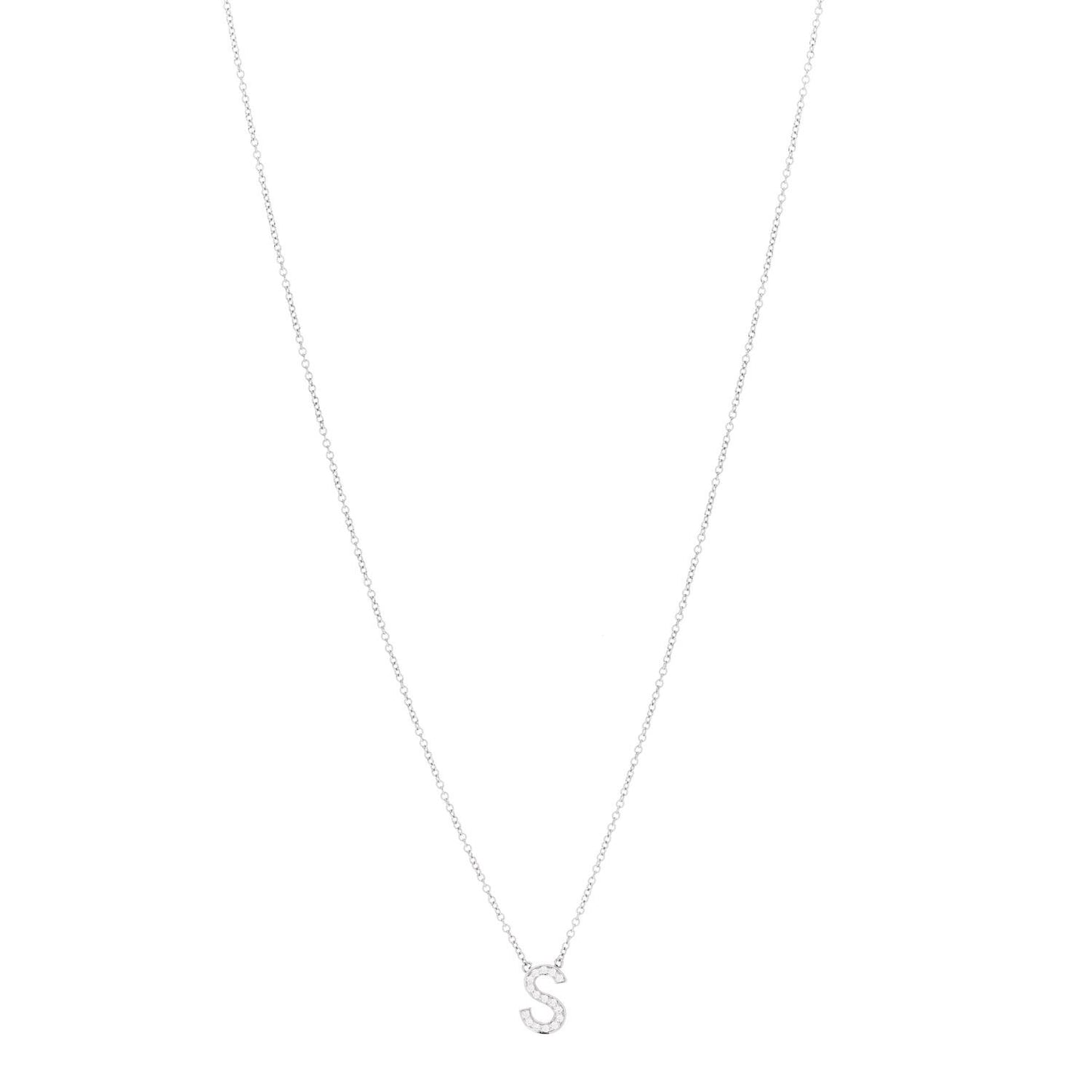 Platinum Diamond Letter S Pendant Necklace