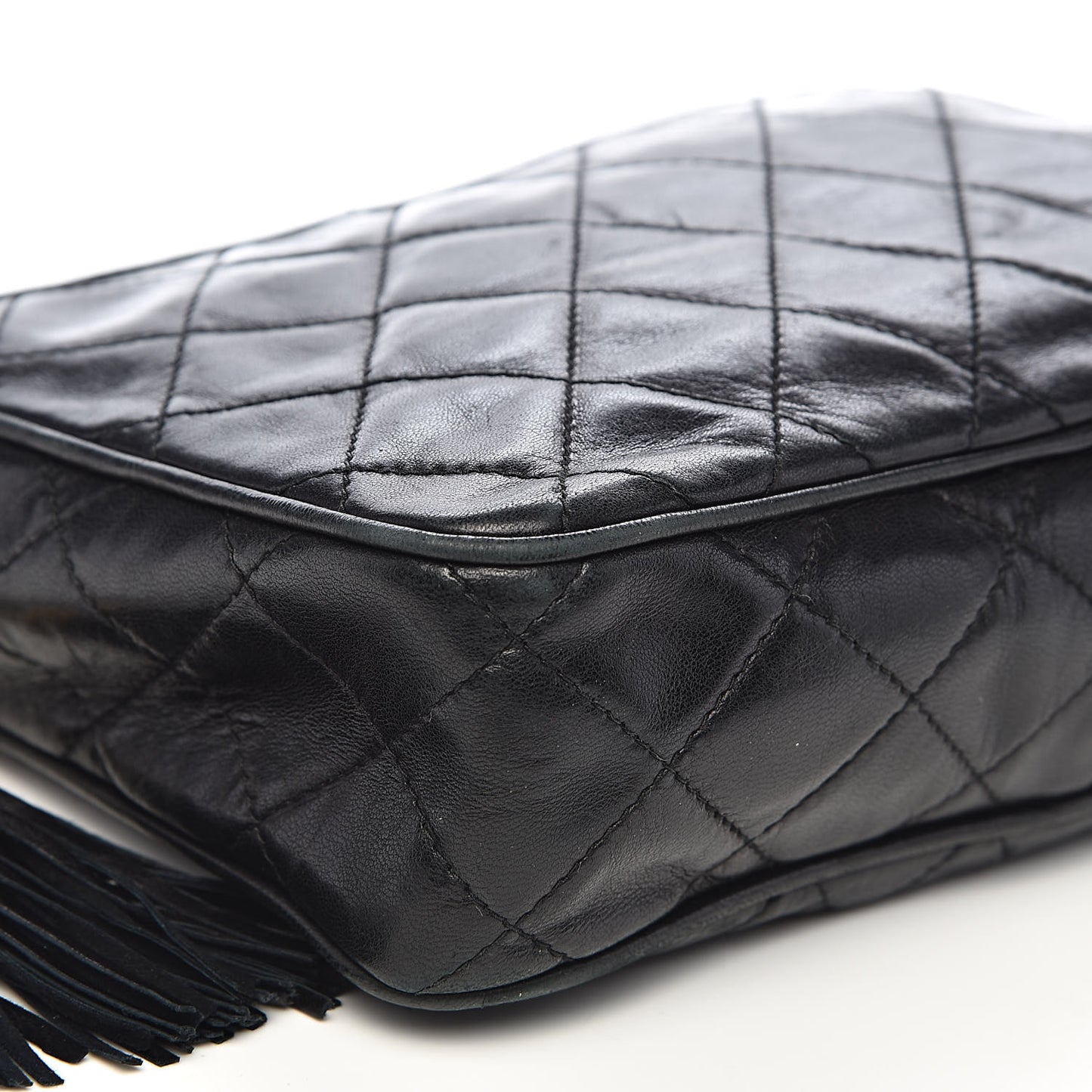 Lambskin Quilted CC Tassel Camera Case Black