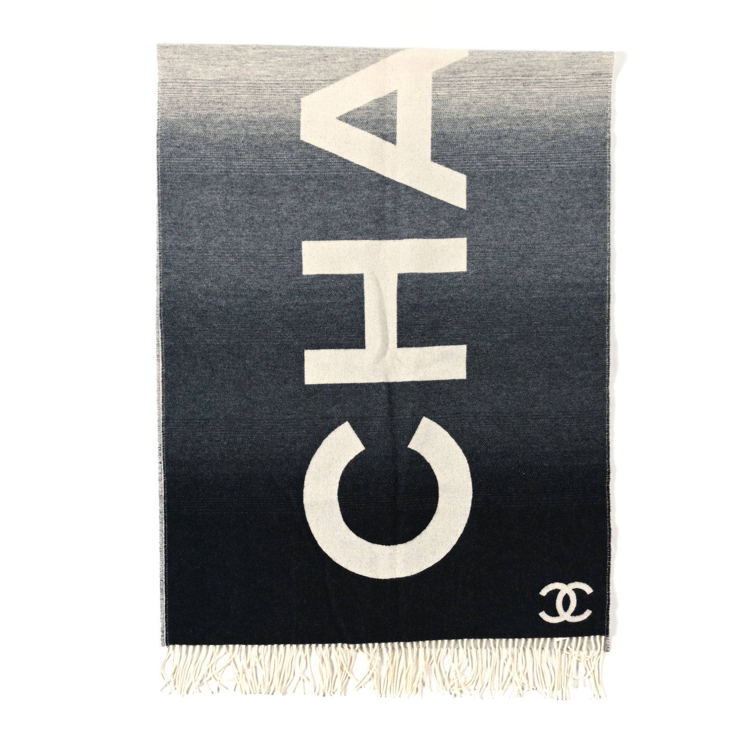 Cashmere Wool Logo Scarf Grey White