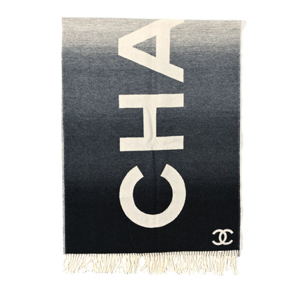 Chanel Cashmere Wool Logo Scarf Grey White 2 of 3
