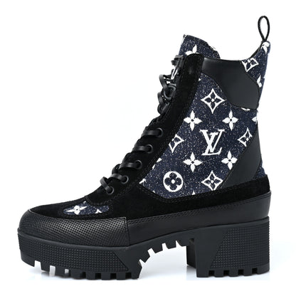 Louis Vuitton Calfskin Monogram Denim Laureate Platform Desert Boots 37 Grey 1 of 8
