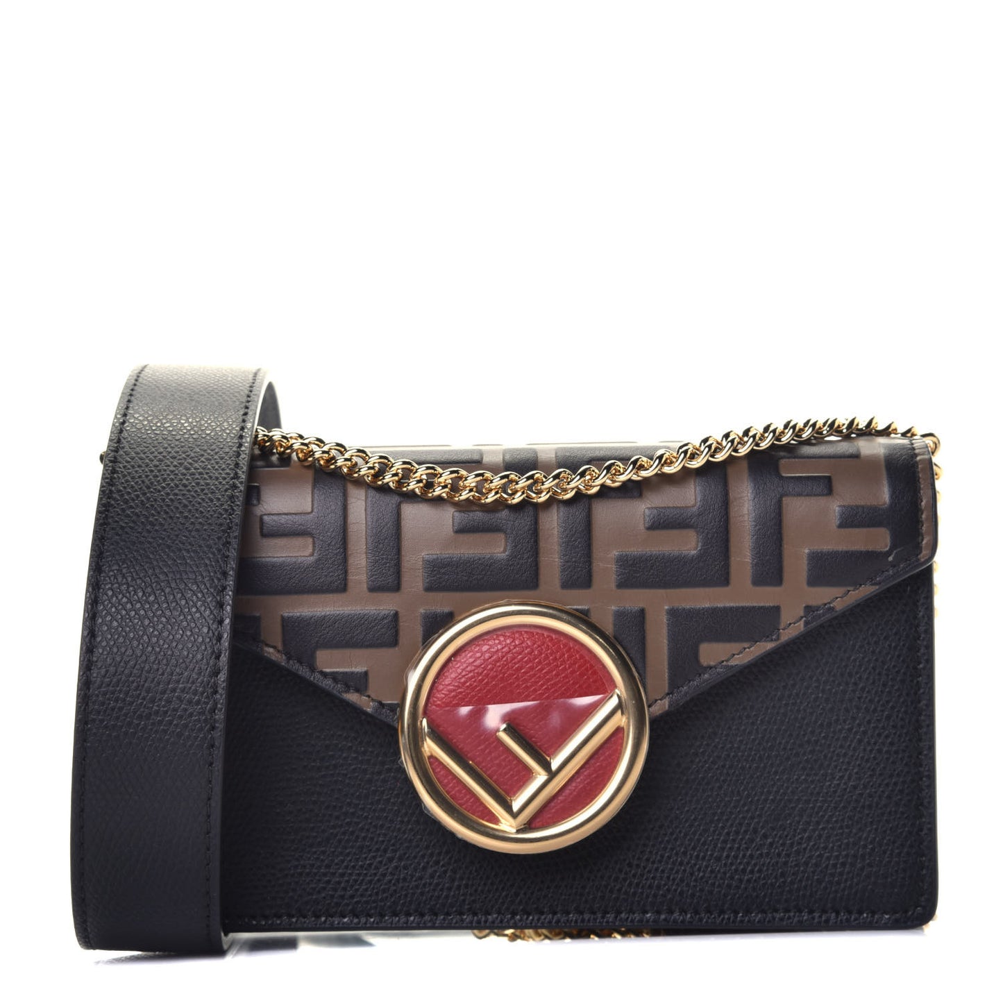 Vitello Cruise F is Fendi Bi-Color FF 1974 Embossed Envelope Belt Bag Maya Black