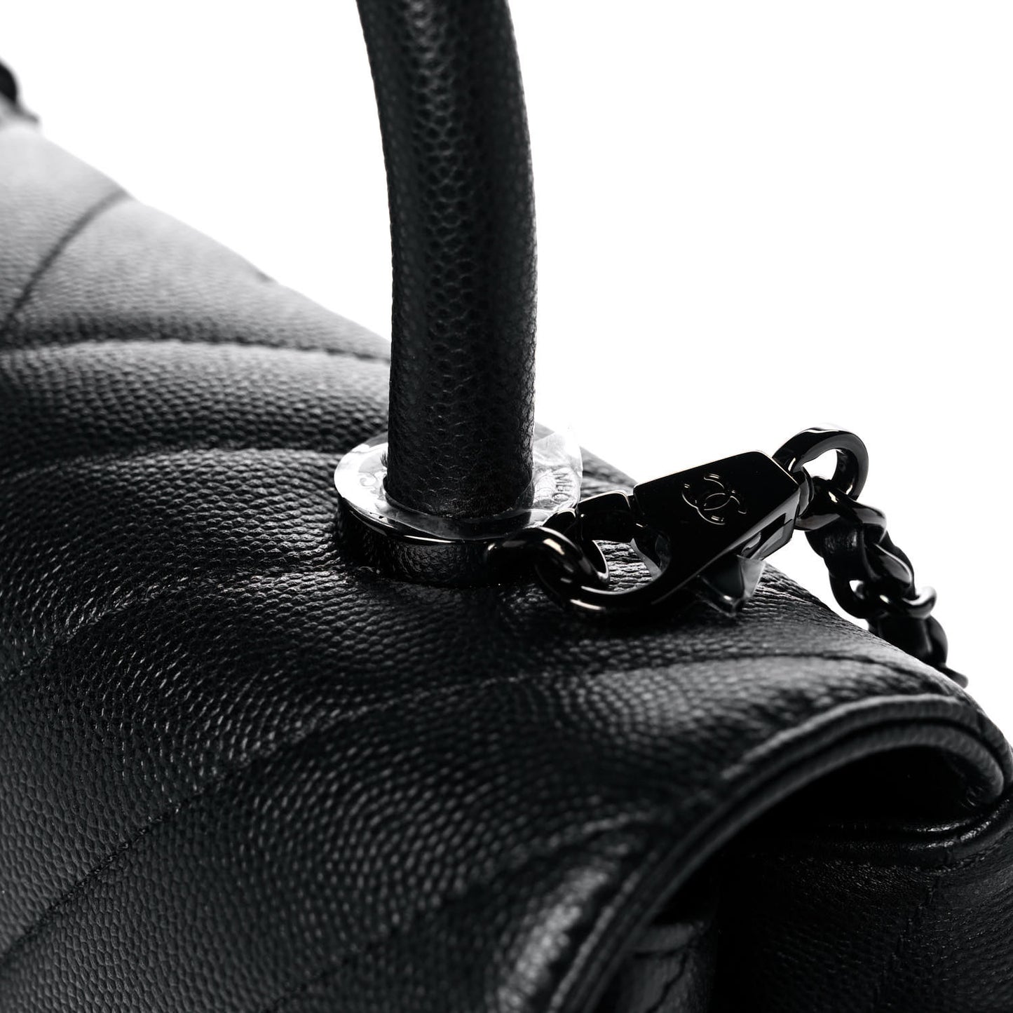 Caviar Chevron Quilted Mini Coco Handle Flap So Black