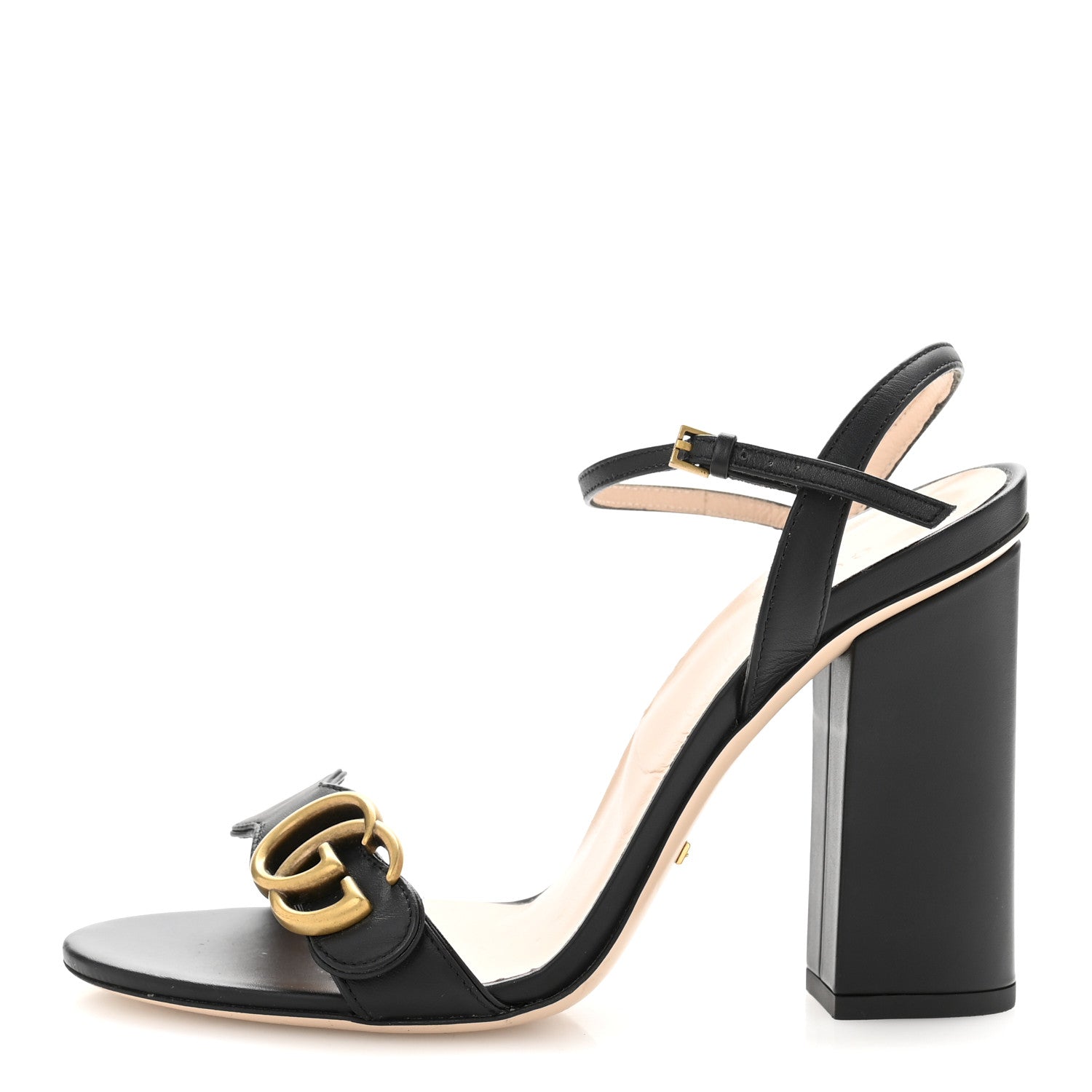 Gucci Lifford Calfskin GG Marmont Ankle Wrap 105mm Sandals 38.5 Black 1 of 10