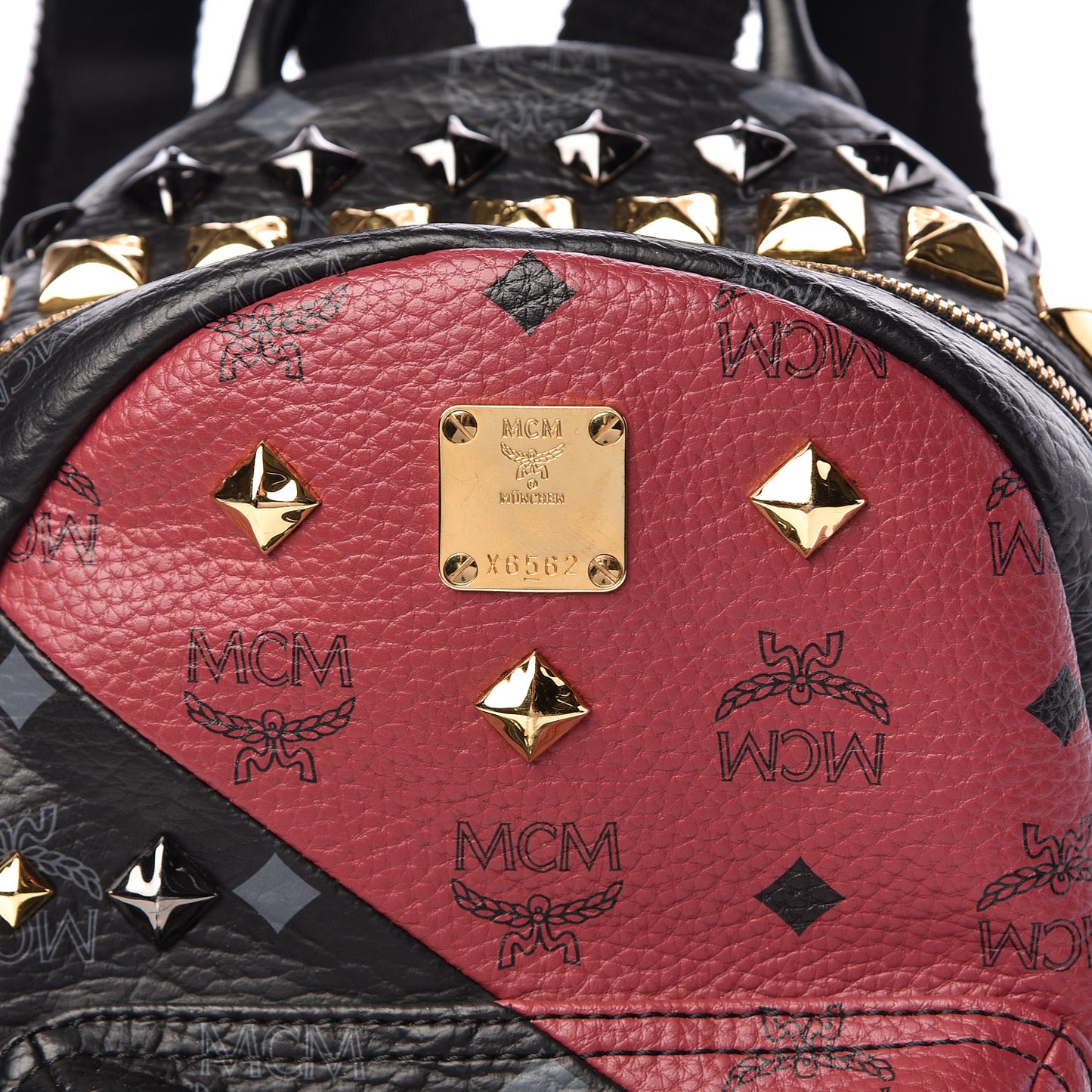 Visetos Bi-Color Studded Mini Stark Backpack Black Scooter Red