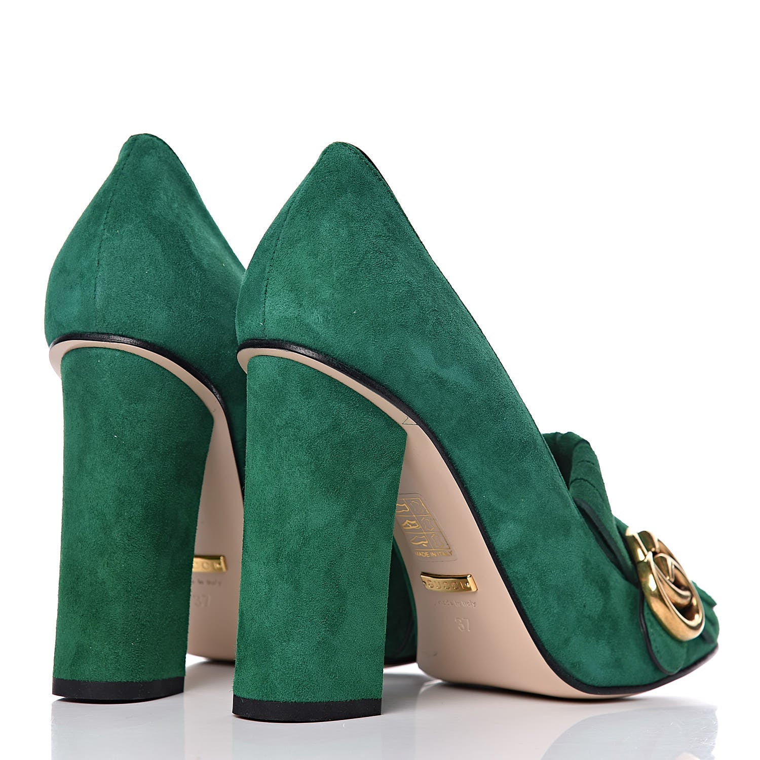 Gucci Kid Scamosciato GG Marmont Fringe 105mm Loafer Pumps 37 Emerald 4 of 10