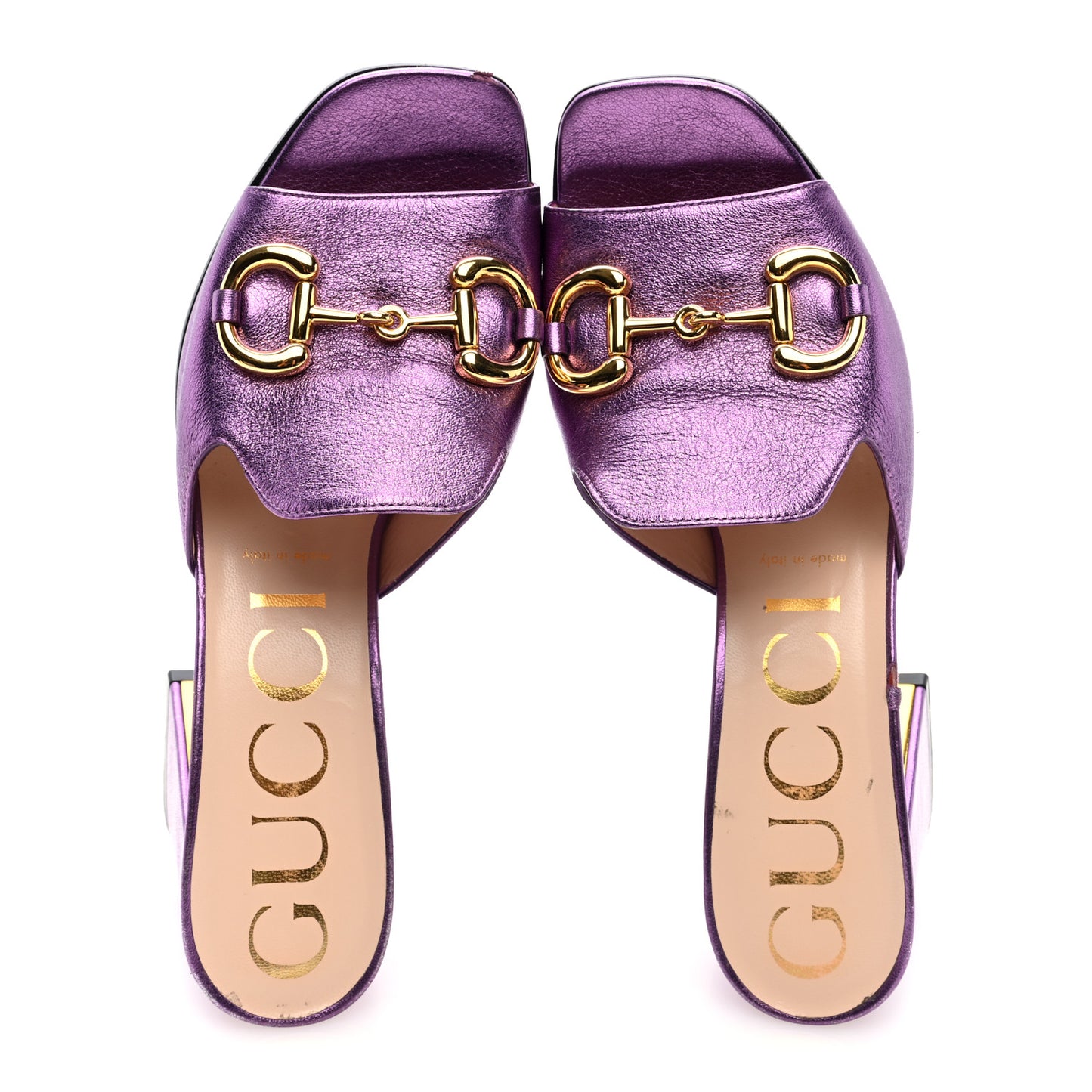Metallic Nappa Horsebit 75mm Slide Sandals 39 Violet