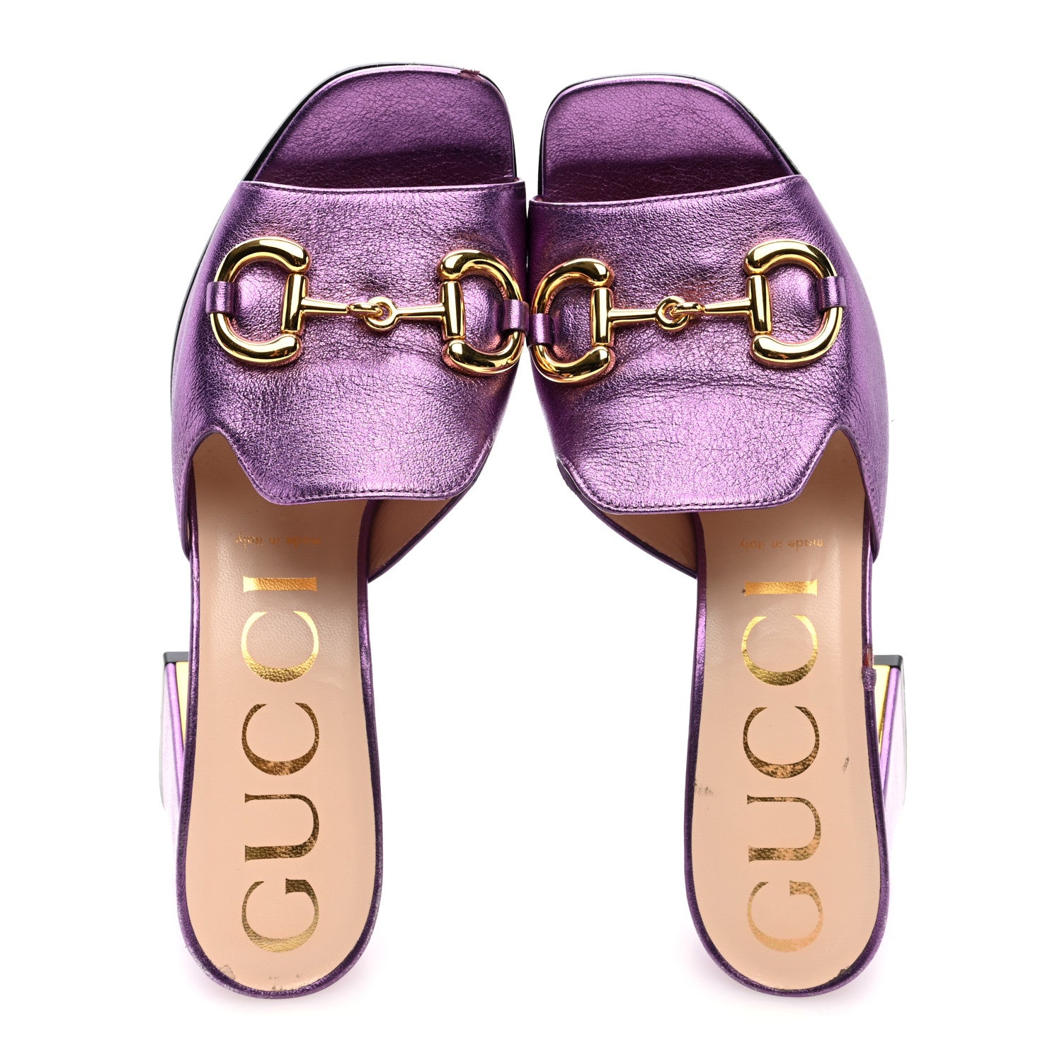 Gucci Metallic Nappa Horsebit 75mm Slide Sandals 39 Violet 2 of 9