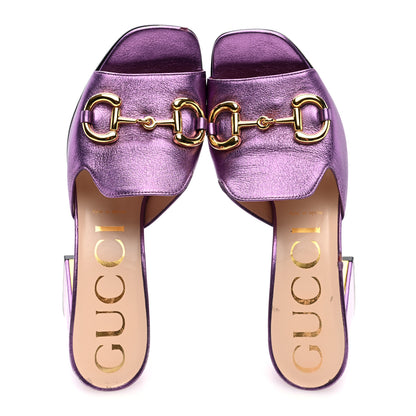 Gucci Metallic Nappa Horsebit 75mm Slide Sandals 39 Violet 2 of 9