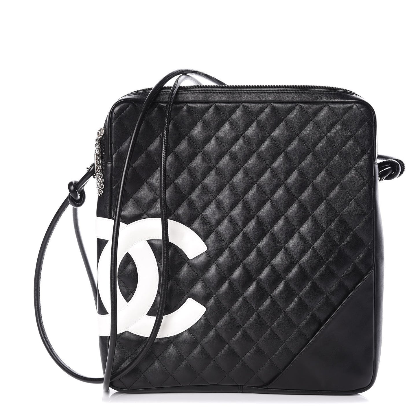 Calfskin Quilted Large Cambon Messenger Black White