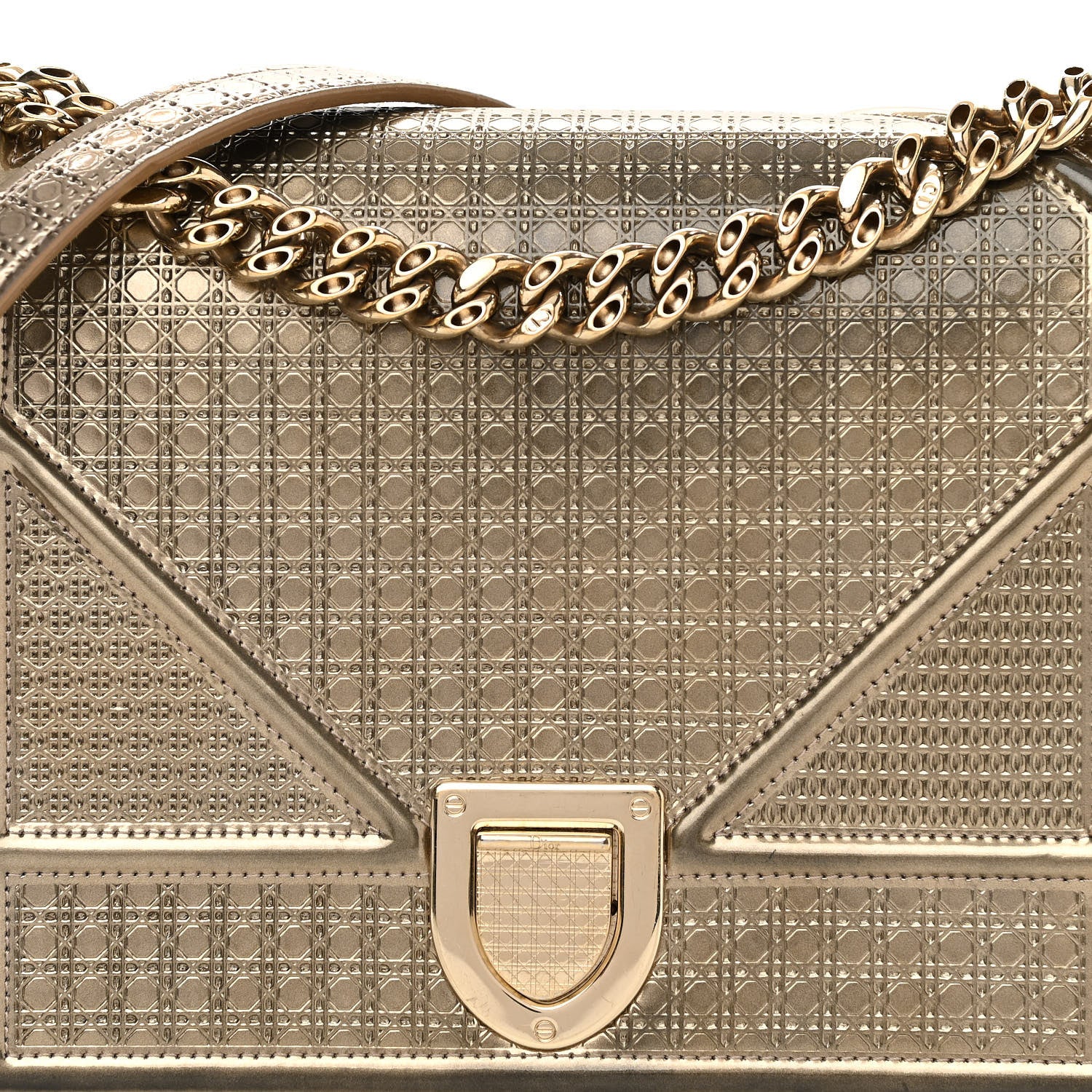 Christian Dior Metallic Patent Micro-Cannage Medium Diorama Flap Bag Gold 8 of 13