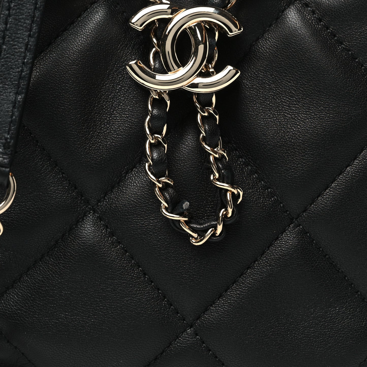 Lambskin Quilted CC Dweller Drawstring Bucket Bag Black