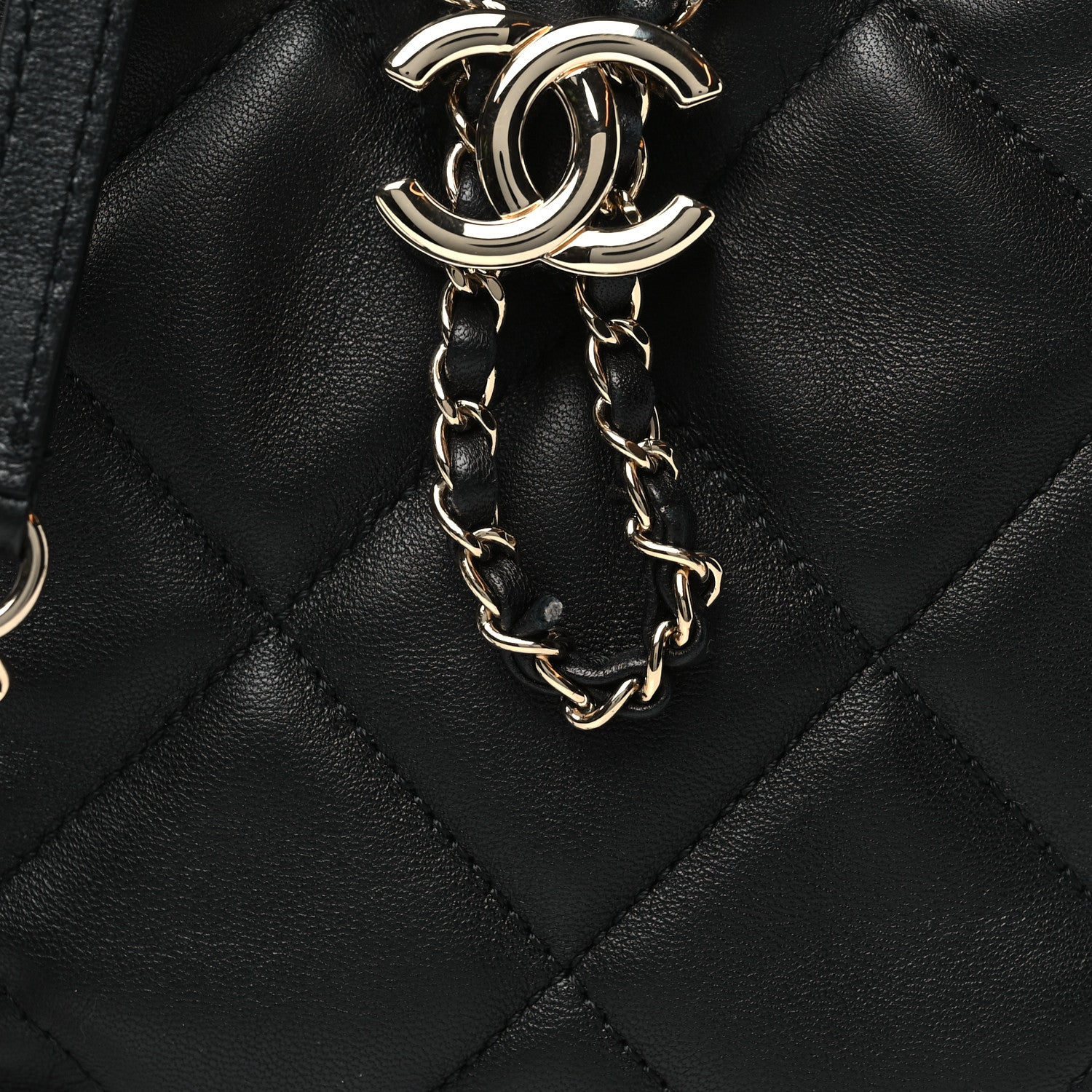 Chanel Lambskin Quilted CC Dweller Drawstring Bucket Bag Black 8 of 10