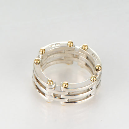 Tiffany Sterling Silver 18K Yellow Gold Gatelink Ring 58 8.5 3 of 6