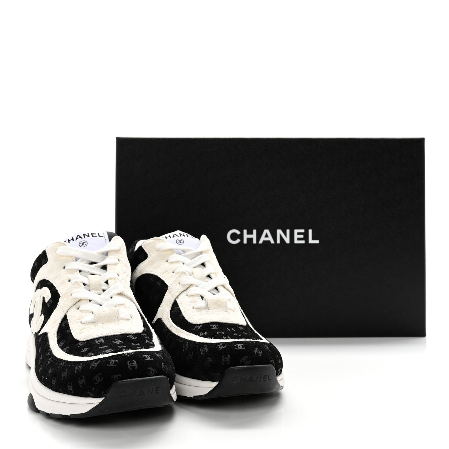 Nylon Suede Calfskin Printed CC Sneakers 39 White Black