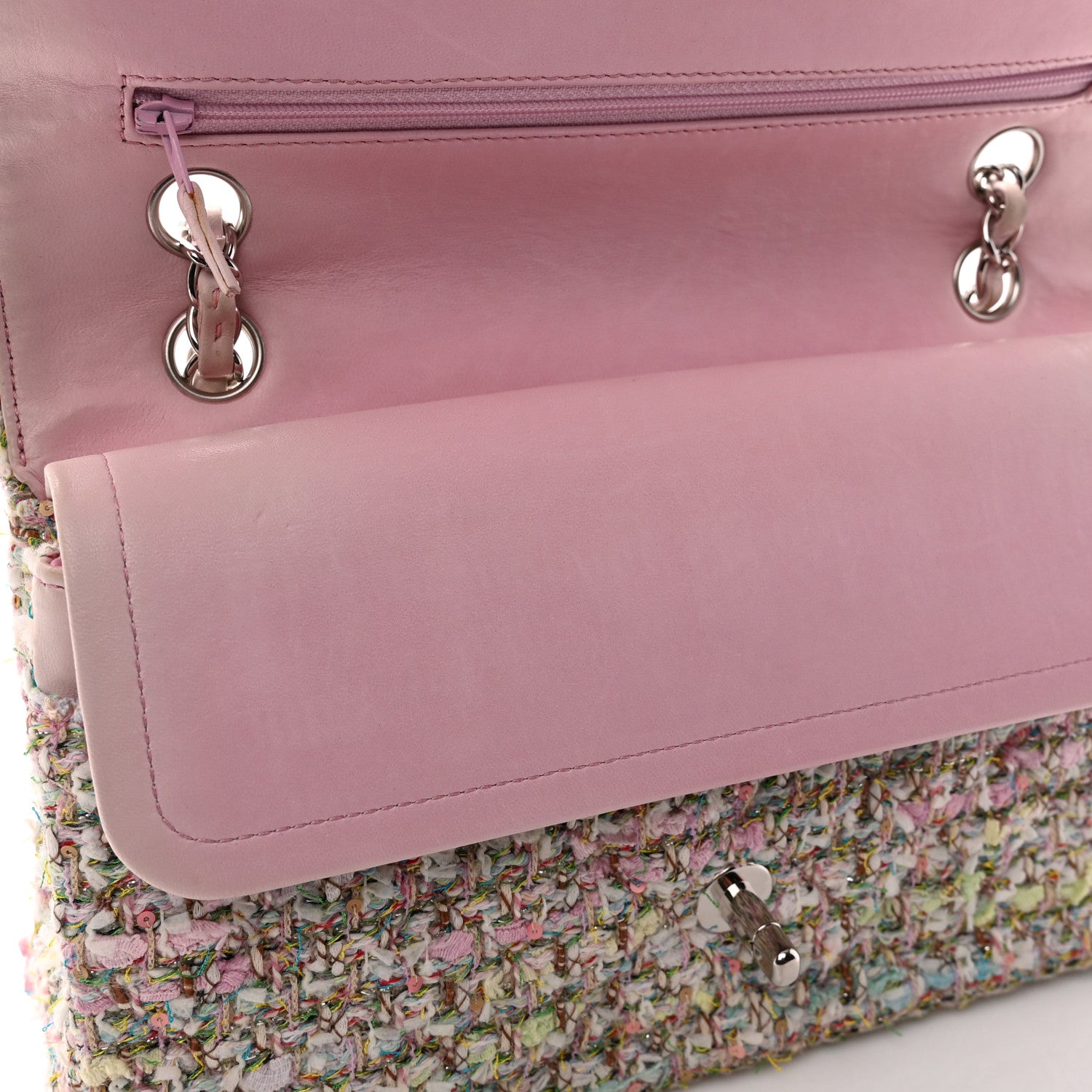 Chanel Tweed Quilted Medium Double Flap Light Pink Multicolor 13 of 13