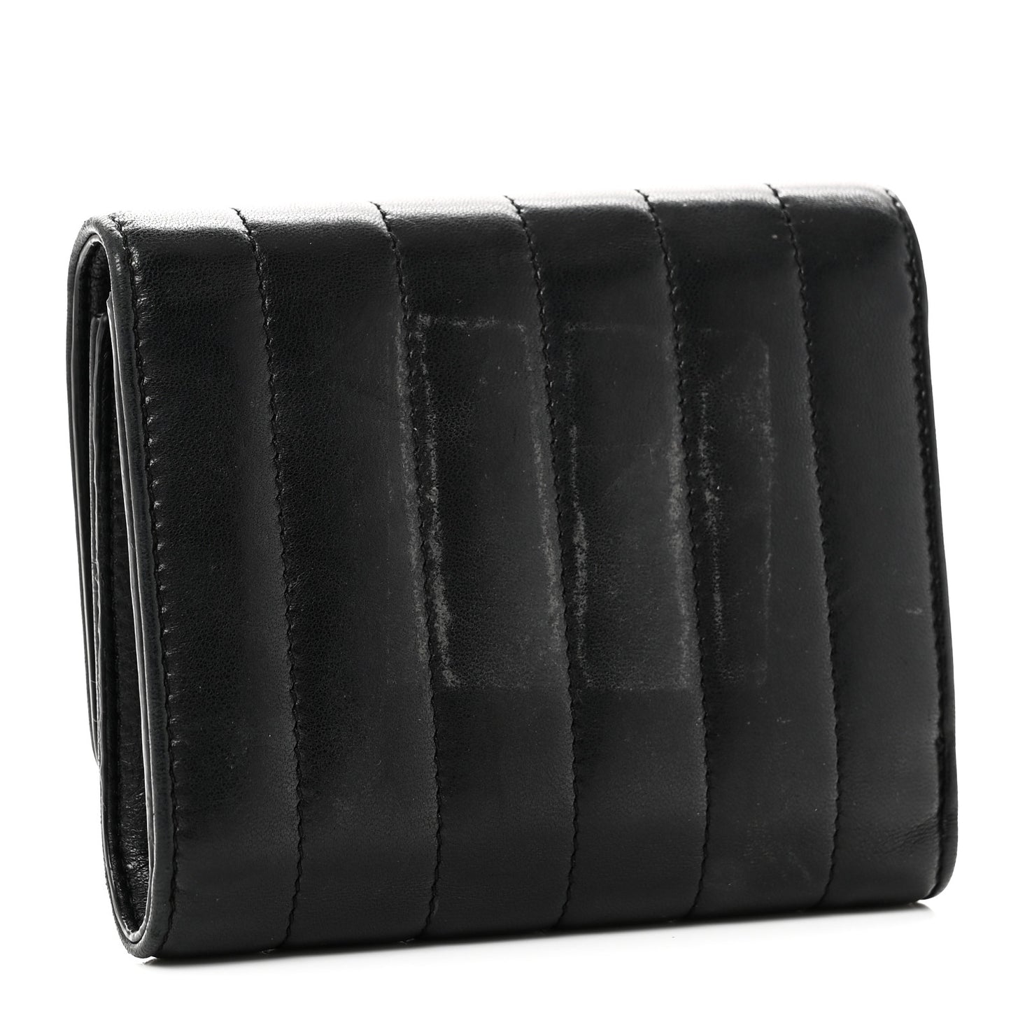 Lambskin Matelasse Monogram Vicky Tri-Fold Wallet Black