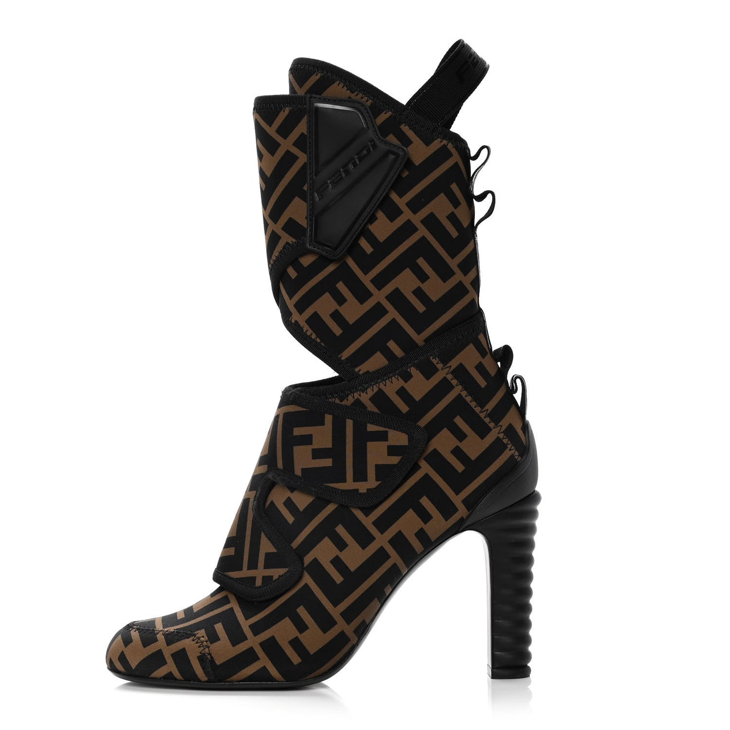 Lycra Vitello FF Logo Tape Promenade Ankle Boots 36 Tobacco Black