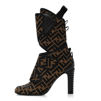 Fendi Lycra Vitello FF Logo Tape Promenade Ankle Boots 36 Tobacco Black 1 of 12