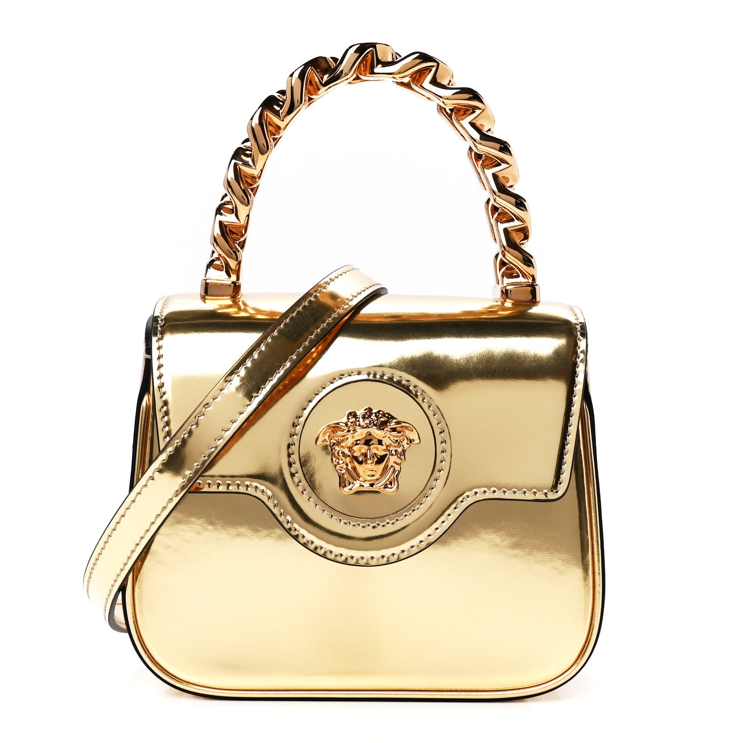 Metallic Calfskin Mini La Medusa Bag Gold