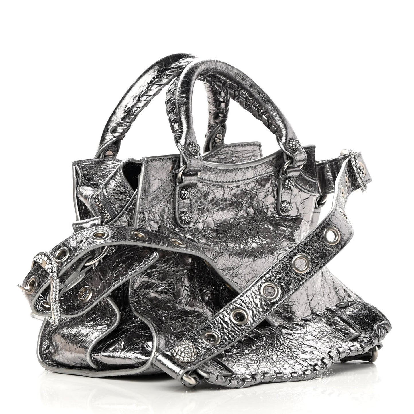 Agneau Arena Crystal Neo Cagole Handbag XS Silver
