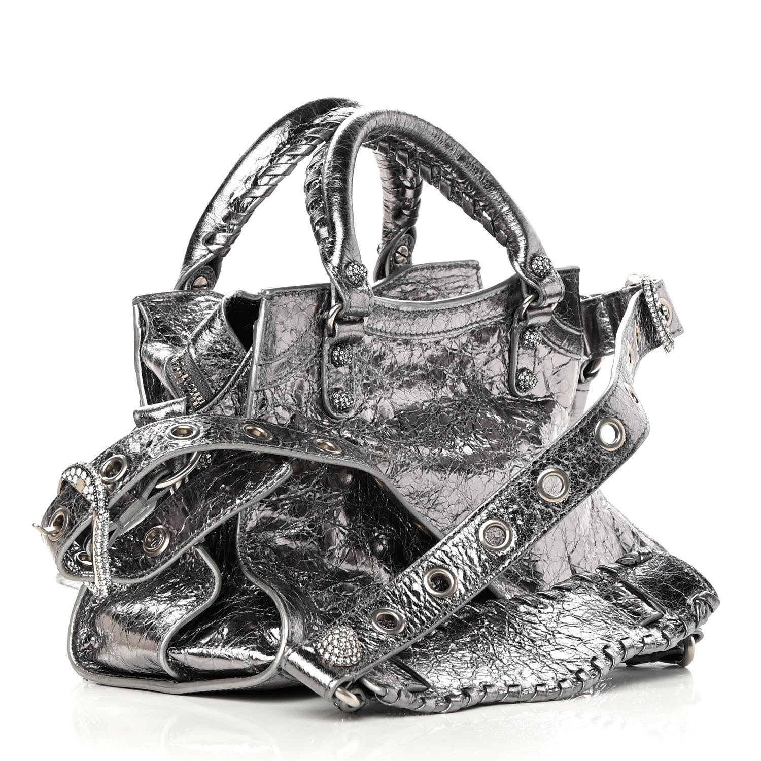 Balenciaga Agneau Arena Crystal Neo Cagole Handbag XS Silver 3 of 12
