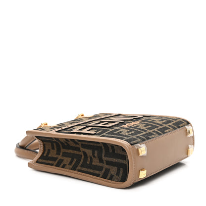 Fendi Fabric Jacquard Vitello Grace FF 1974 Logo Mini Sunshine Shopper Tobacco Moro Sand 4 of 10