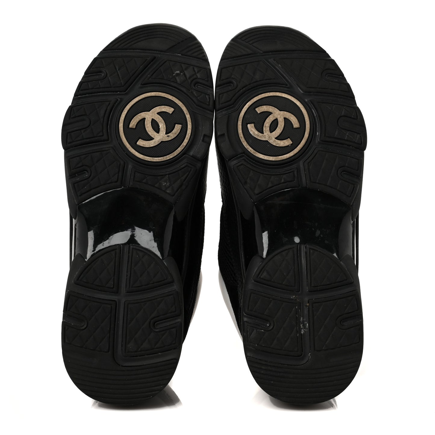 Mesh Suede Grained Calfskin Womens CC Sneakers 40 Black White