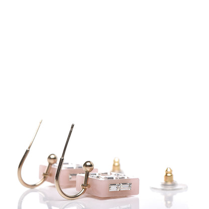 Chanel Resin Baguette Crystal Geometric Square CC Drop Earrings Pink 3 of 4