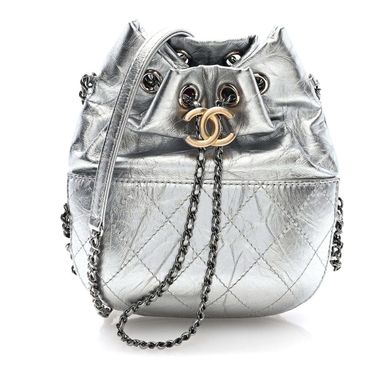 Chanel Metallic Aged Calfskin Quilted Small Gabrielle Bucket Silver 1 of 9
