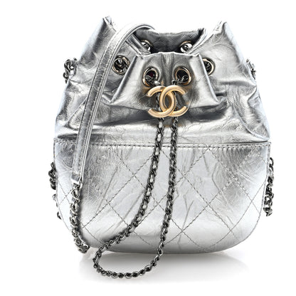 Chanel Metallic Aged Calfskin Quilted Small Gabrielle Bucket Silver 1 of 9