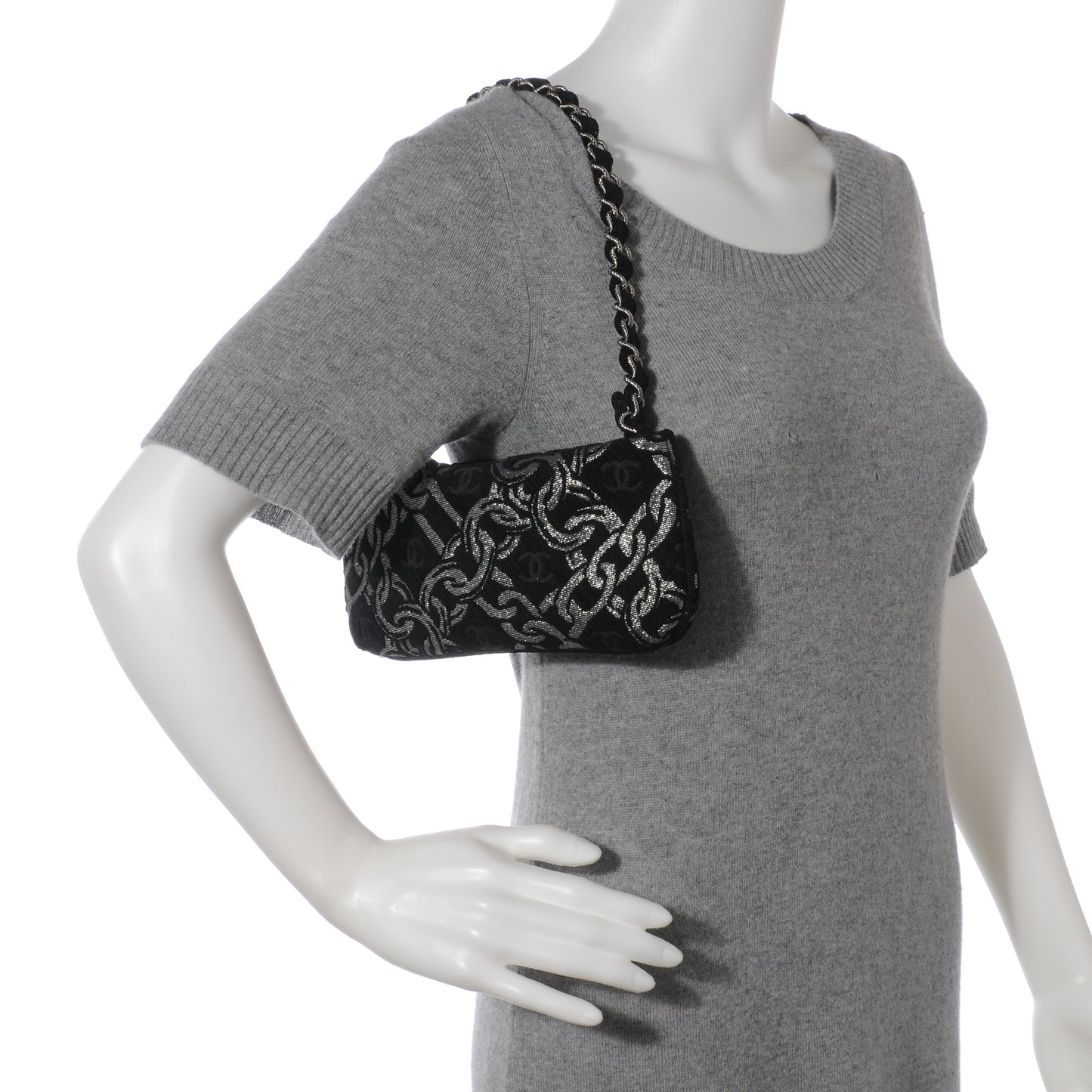 Silver CC Chain Pochette Black