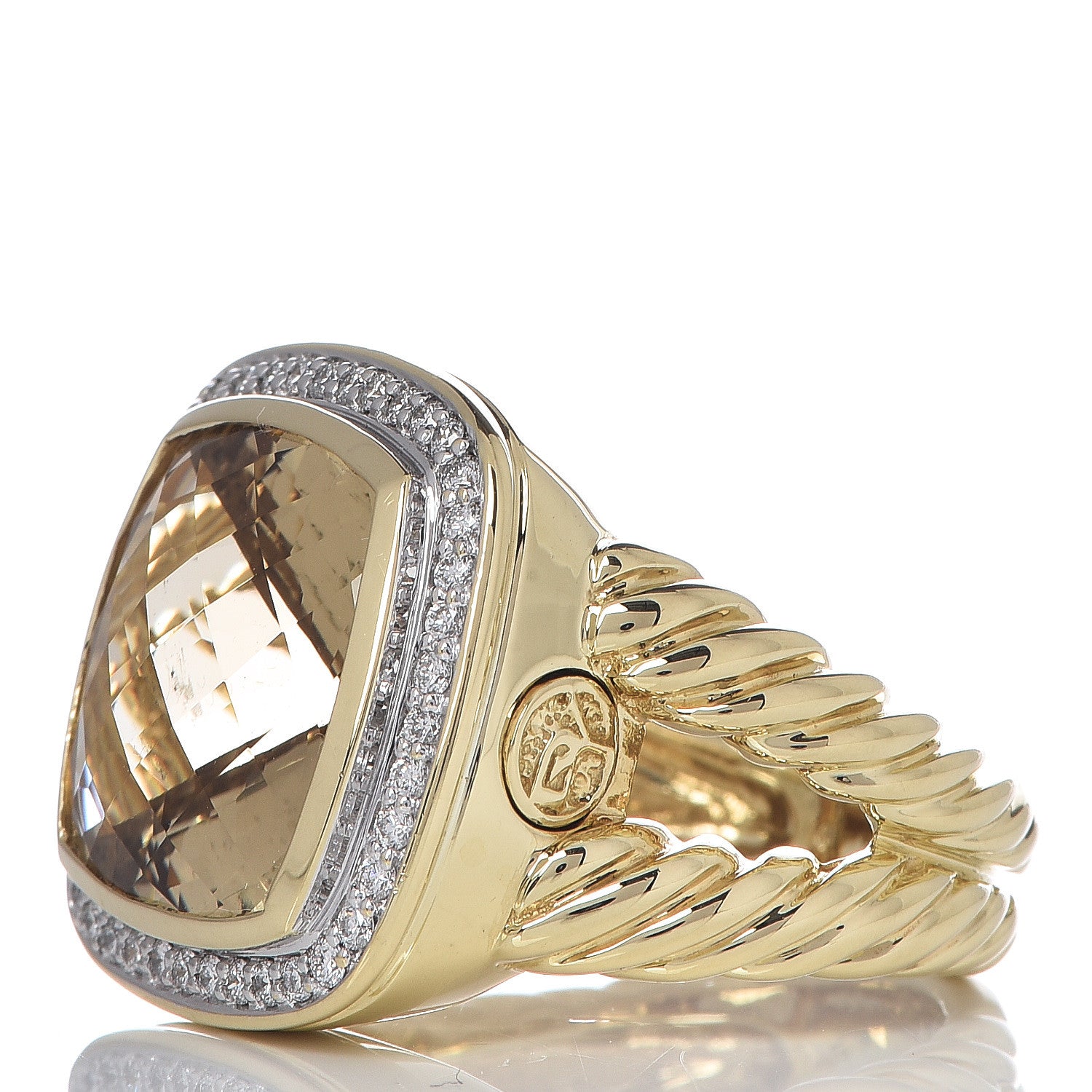 David Yurman 18K Yellow Gold Diamond Champagne Citrine 14mm Albion Ring 54 7 3 of 8