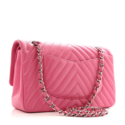 Chanel Caviar Chevron Quilted Medium Double Flap Pink 2 of 10