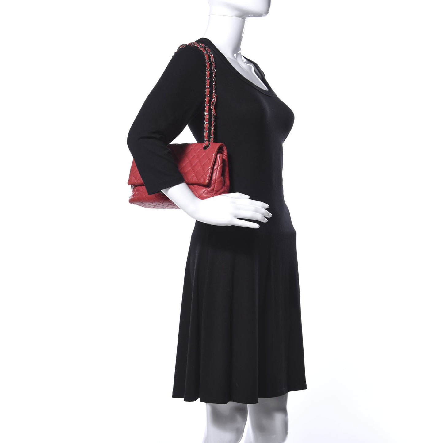 Washed Caviar Quilted Medium Double Flap Red