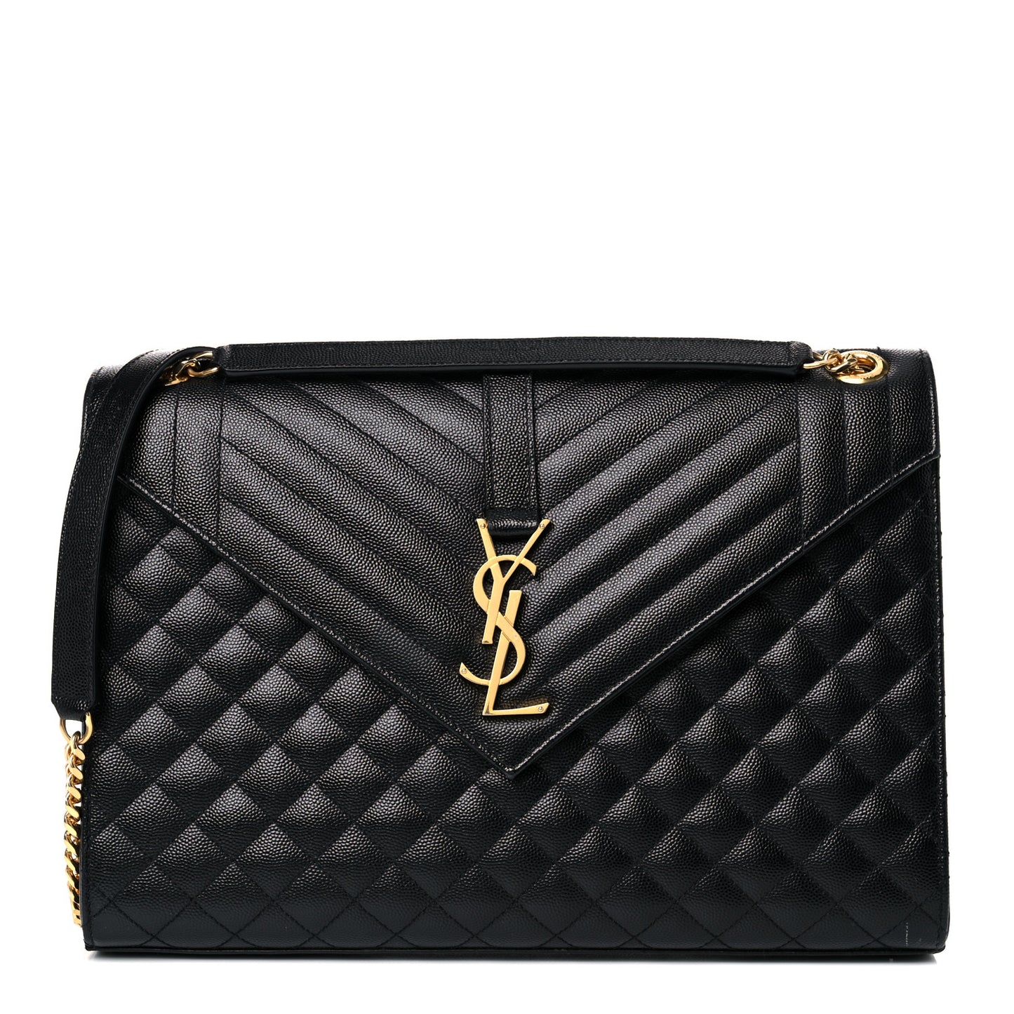 Grain De Poudre Textured Mixed Matelasse Large Triquilt Monogram Satchel Black