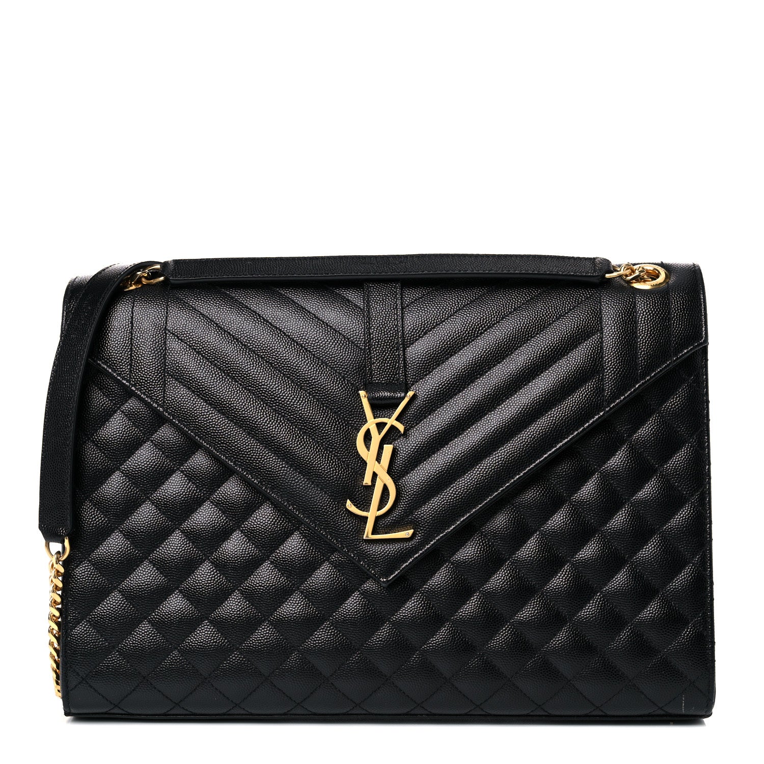 Saint Laurent Grain De Poudre Textured Mixed Matelasse Large Triquilt Monogram Satchel Black 1 of 14