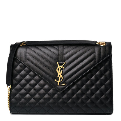 Saint Laurent Grain De Poudre Textured Mixed Matelasse Large Triquilt Monogram Satchel Black 1 of 14