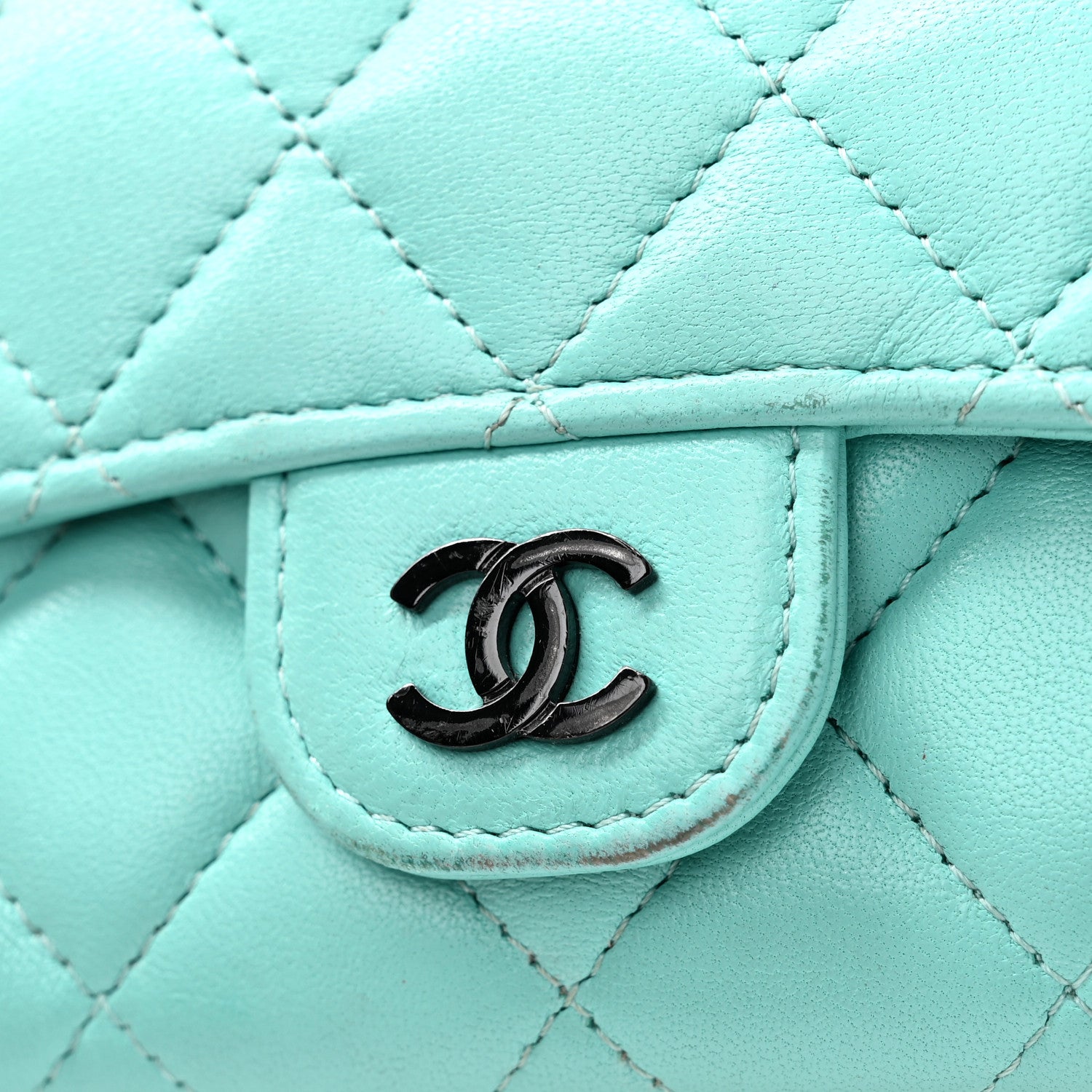 Chanel Lambskin Quilted Flap Card Holder Wallet Light Blue 9 of 12