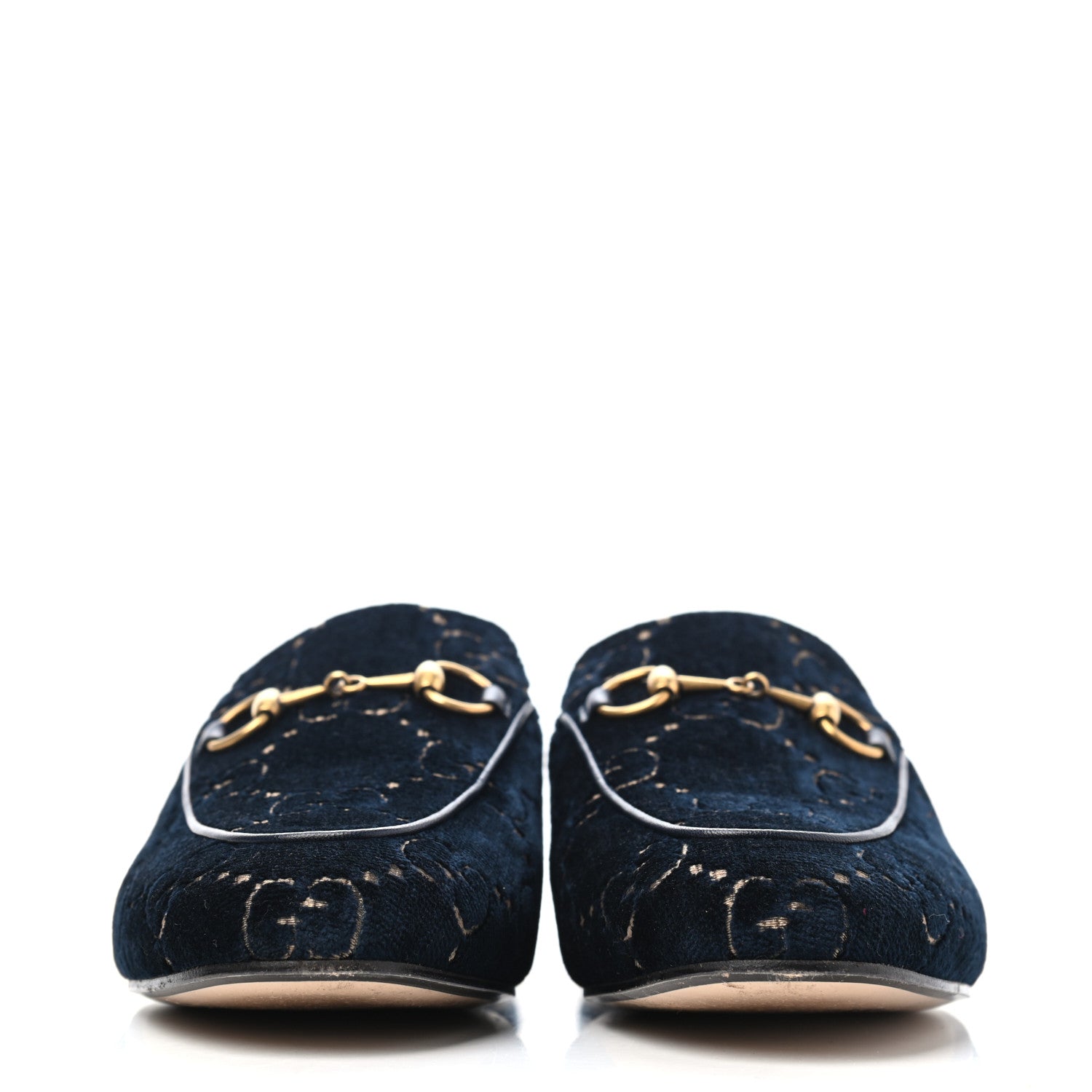 Gucci Velvet GG Monogram Womens Princetown Slippers 37 Blue Beige 2 of 4