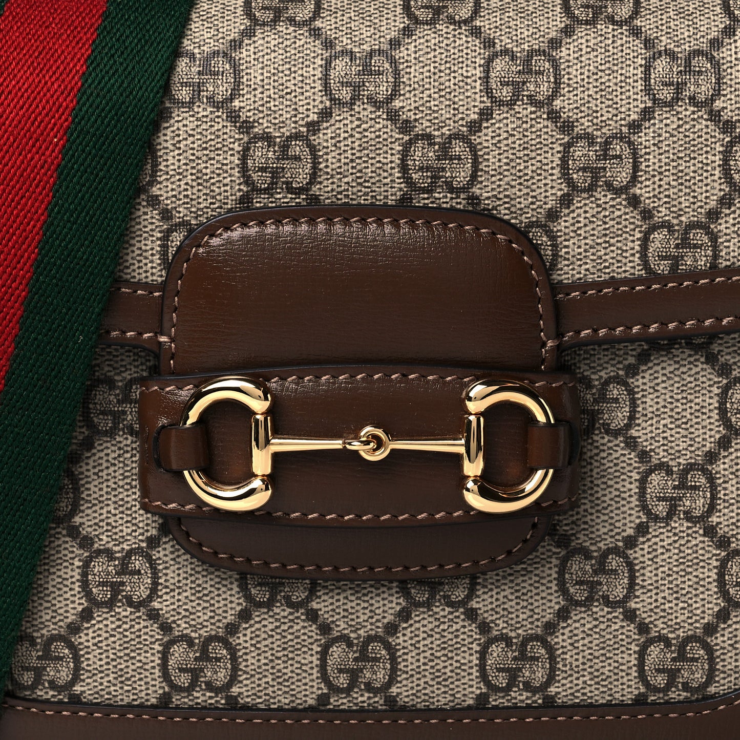 GG Supreme Monogram Web Mini Horsebit 1955 Shoulder Bag Beige Brown Sugar
