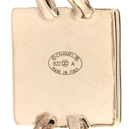 Chanel Metal Enamel CC Square Chain Hoop Earrings Gold Black 4 of 5